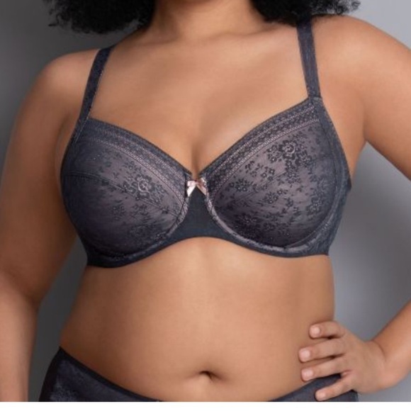 Rosa Faia Fleur Underwire Bra 44E Grey Pink Lace Overlay Anita Lingerie EUC - Picture 2 of 12